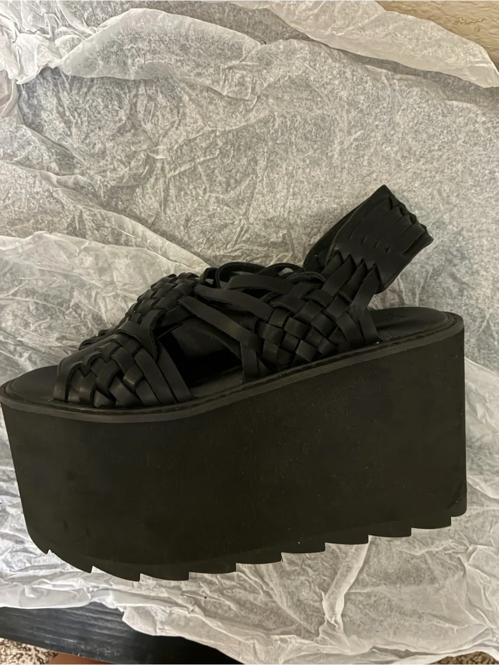 Black Woven Platform Sandal — Women